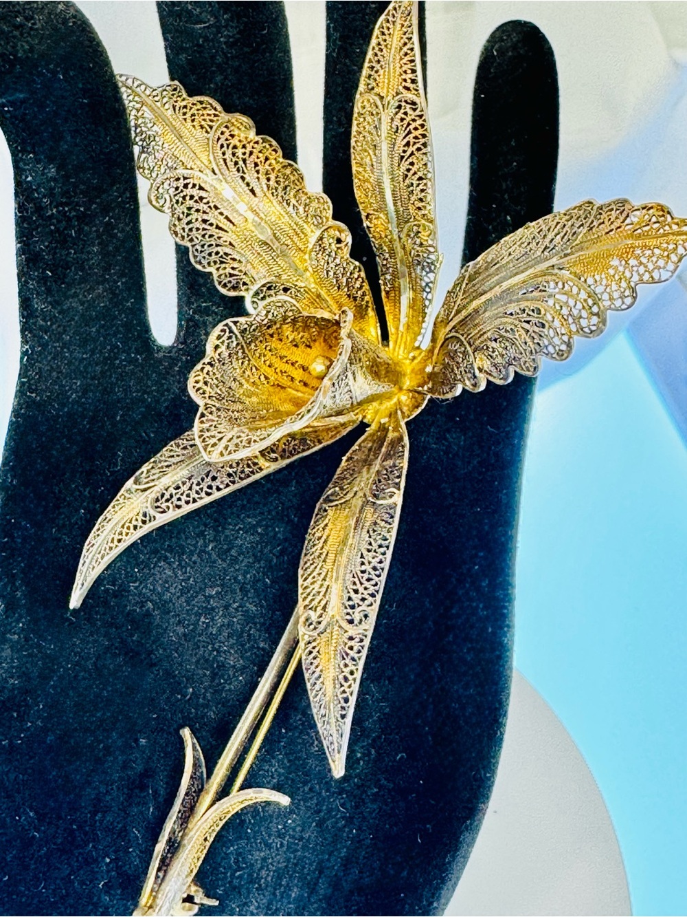 Gold Filigree Orchid -a beautiful and large brooch